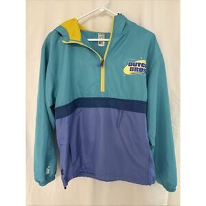 Dutch Bros Anorak Jacket Womens Medium Color Block Windbreaker Retro Logo Hoodie